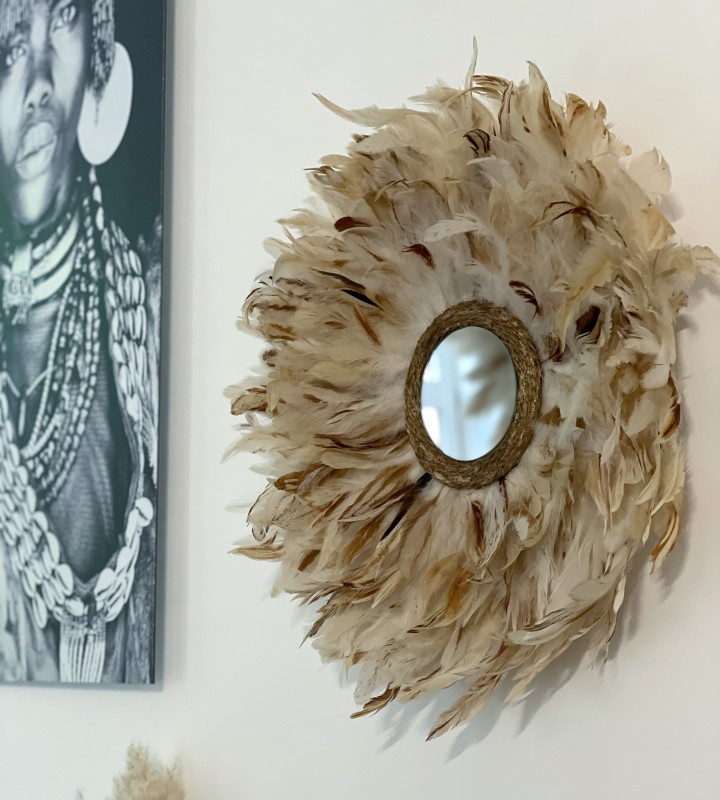 Tableau de plumes Jujuhat centre miroir doré