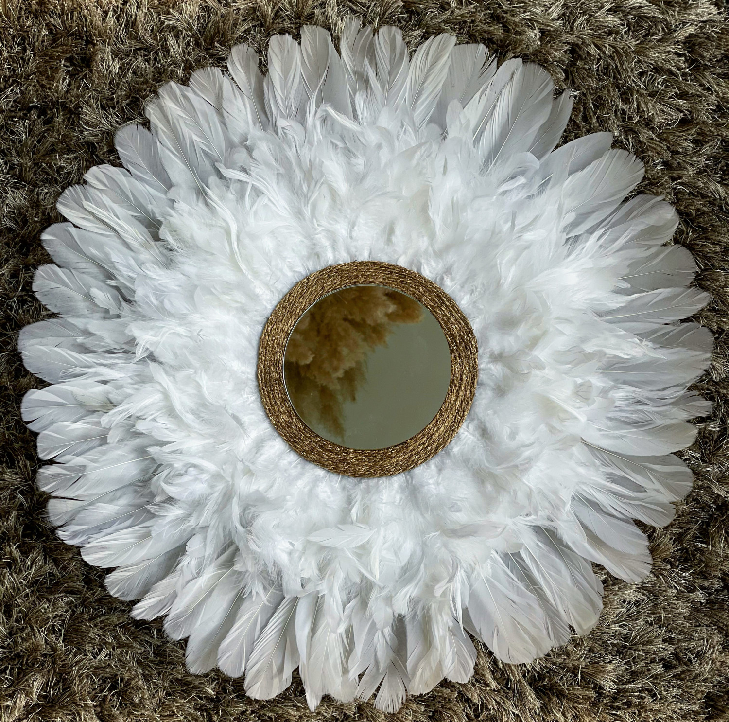Tableau de plumes Jujuhat centre miroir doré